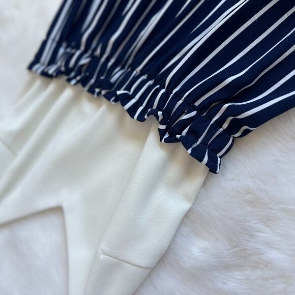 White & Navy Stripped Woman's Jumpsuit Size S - Picture 3 of 4